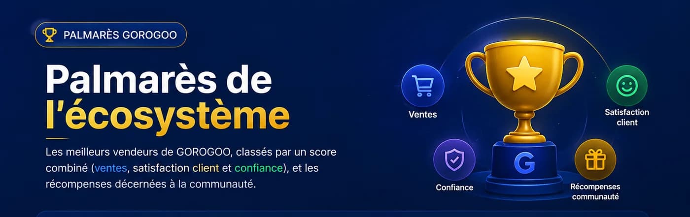 Palmarès de l'écosystème : les meilleurs vendeurs classés par un score combiné de ventes, satisfaction client et confiance